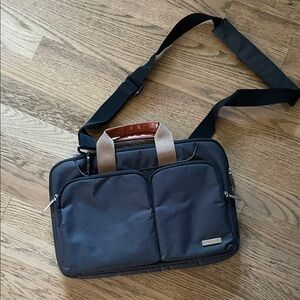 Lacdo NWOT Black Laptop Messenger Bag with Brown Accent Handles NF